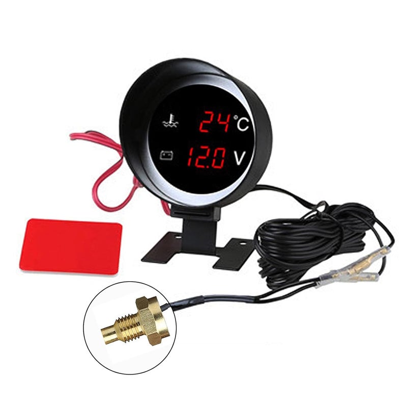 LEDVoltmeter Water Temp Gauge Meter 2in1 Vehicles Digital Gauge for 12V / 24V Car Truck with Sensor Easy Installation - Image 1