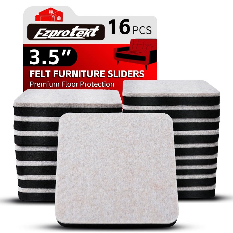 Ezprotekt 35 Felt Furniture Movers Sliders for Hardwood  Vinyl Floors 16 Pcs Square Reusable Felt Furniture Moving Pads for Heavy Duty Sofa Bed Couch Cabinet Move Items and Quickly Beige