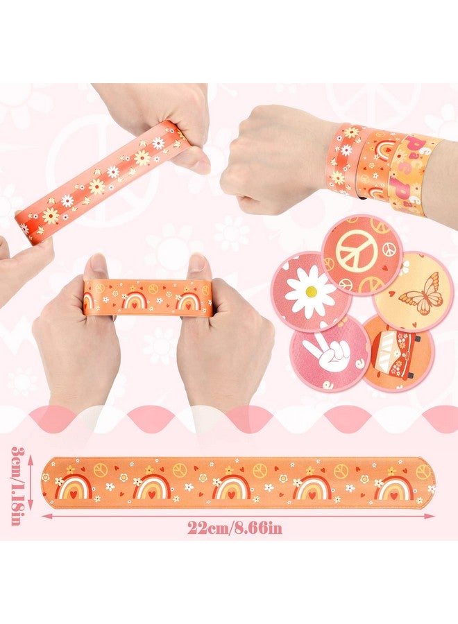 Bonuci 40 Pcs Groovy Hippie Boho Slap Bracelets Retro Slap Wristbands For Kids Groovy Peace Snap Bracelet Rainbow Butterfly Daisy Slap On Bracelets For Birthday Party Favors Classroom Prize Gifts - Image 4