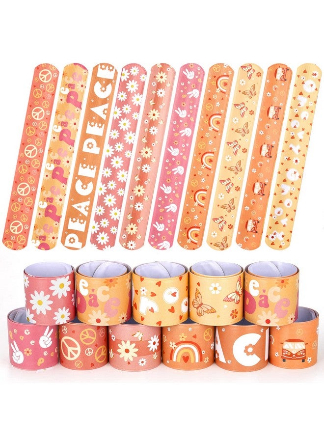 Bonuci 40 Pcs Groovy Hippie Boho Slap Bracelets Retro Slap Wristbands For Kids Groovy Peace Snap Bracelet Rainbow Butterfly Daisy Slap On Bracelets For Birthday Party Favors Classroom Prize Gifts - Image 2