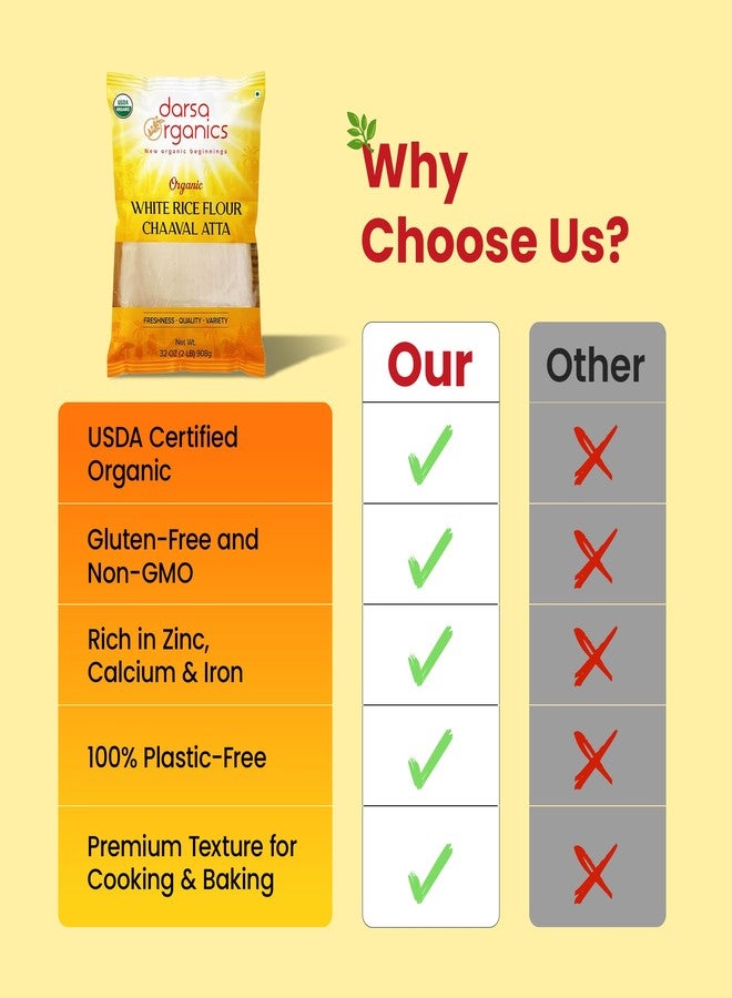 Darsa Organics White Rice Flour - Premium Organic, USDA Certified, Non-GMO, Gluten-Free Rice Flour Powder for Baking & Cooking, Chemical-Free, Long Shelf Life, Food Grade Pouch - 2 lb (908g) - Image 5