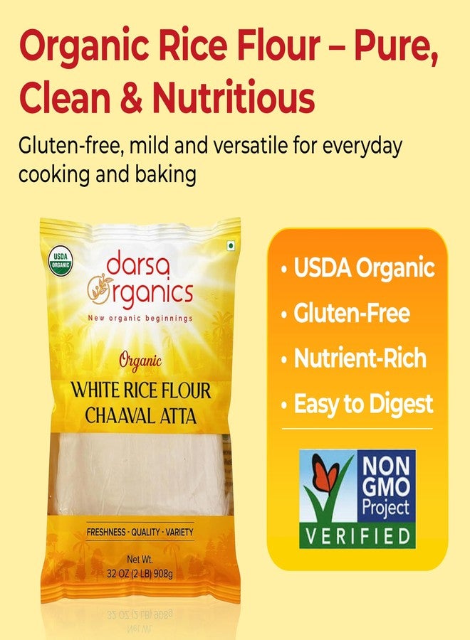 Darsa Organics White Rice Flour - Premium Organic, USDA Certified, Non-GMO, Gluten-Free Rice Flour Powder for Baking & Cooking, Chemical-Free, Long Shelf Life, Food Grade Pouch - 2 lb (908g) - Image 2