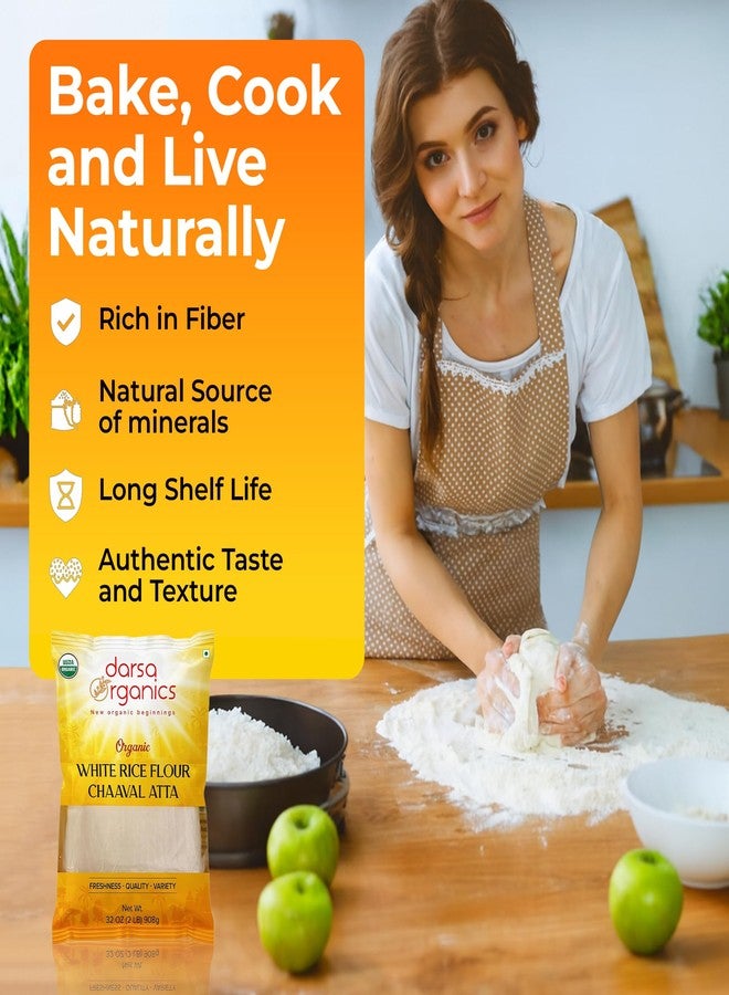 Darsa Organics White Rice Flour - Premium Organic, USDA Certified, Non-GMO, Gluten-Free Rice Flour Powder for Baking & Cooking, Chemical-Free, Long Shelf Life, Food Grade Pouch - 2 lb (908g) - Image 4