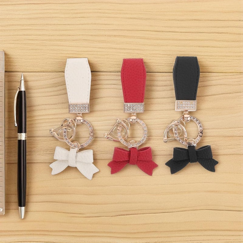 PRETYZOOM 3pcs Rhinestone Bowknot Keychain Set Pu Leather Car Key Pendant Handbag Motorcycle Keyring Accessories for Women Car Keys Ornaments - Image 5