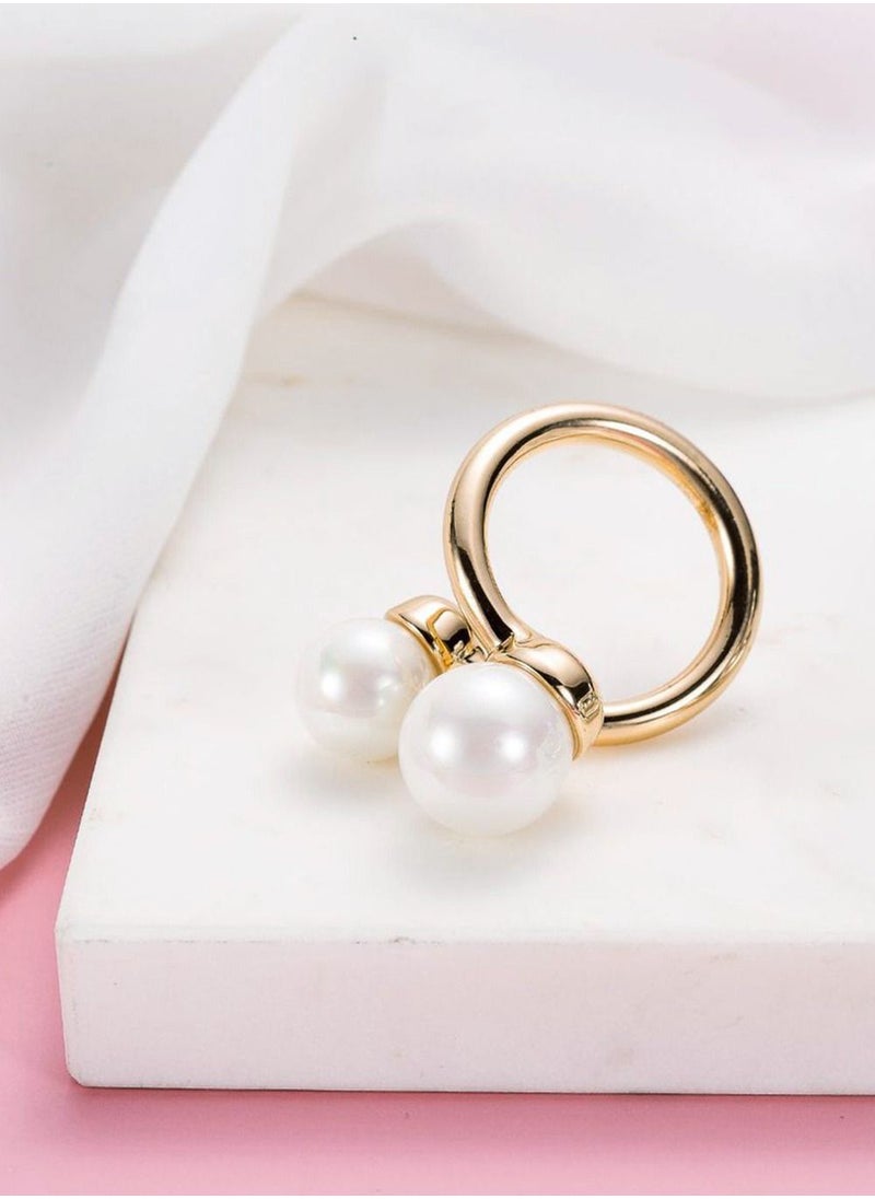 RARELY - 3 Piece Silk Scarf Buckle Two Pearl Alloy Rings - Image 1