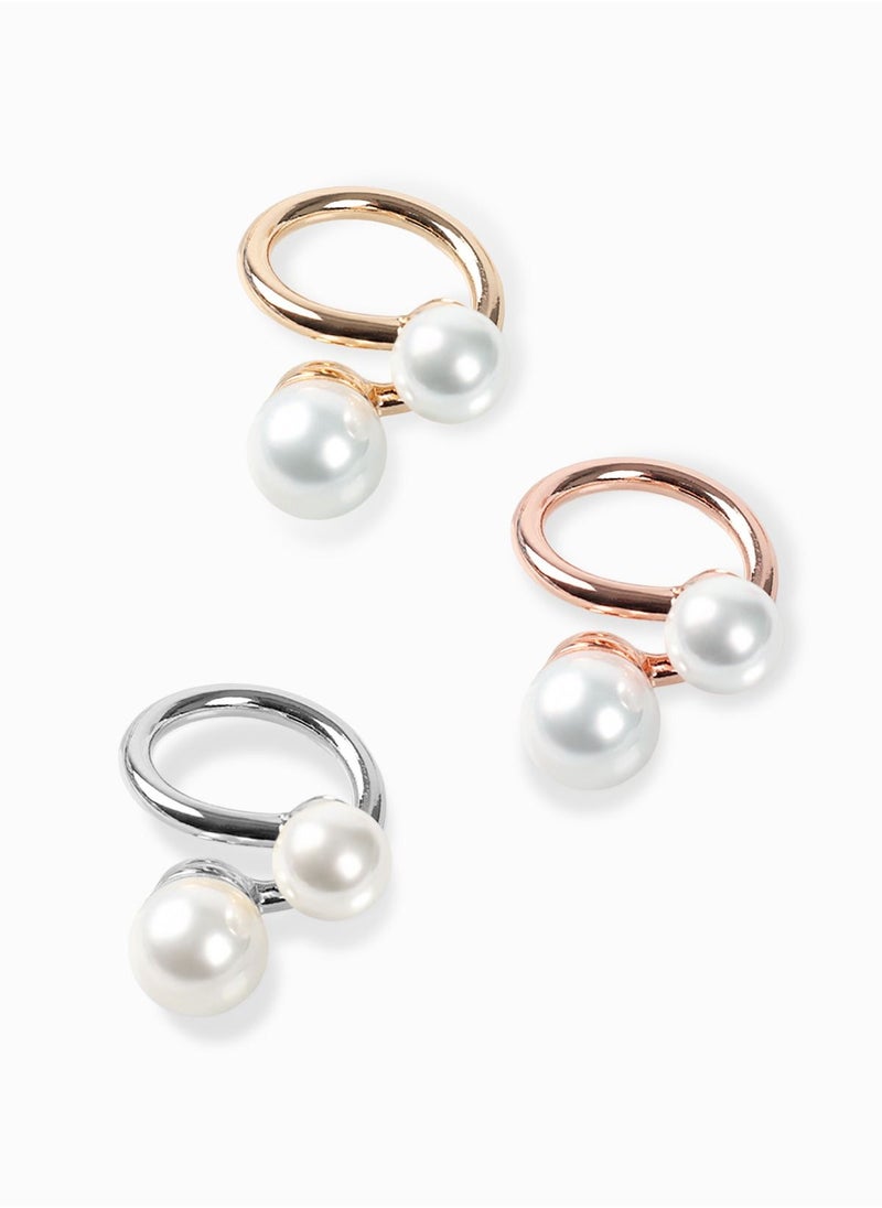 RARELY - 3 Piece Silk Scarf Buckle Two Pearl Alloy Rings - Image 1