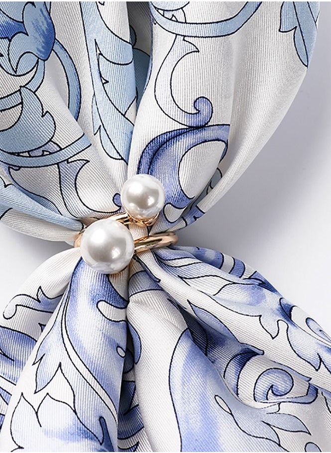 RARELY - 3 Piece Silk Scarf Buckle Two Pearl Alloy Rings - Image 1