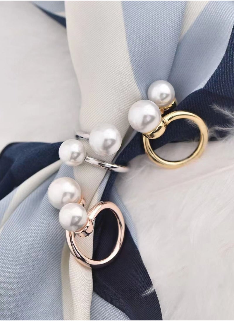 RARELY - 3 Piece Silk Scarf Buckle Two Pearl Alloy Rings - Image 1