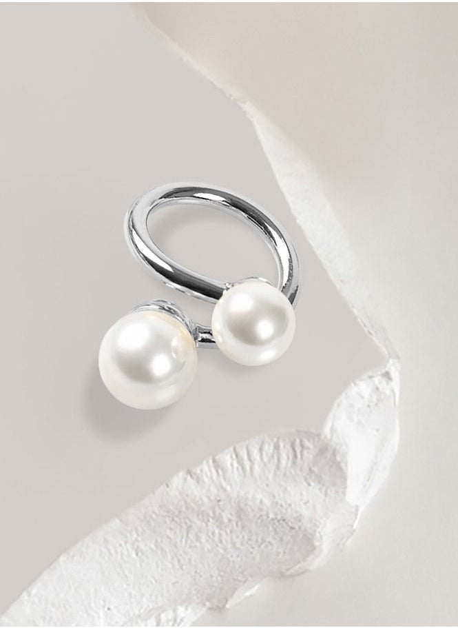 RARELY - 3 Piece Silk Scarf Buckle Two Pearl Alloy Rings - Image 1