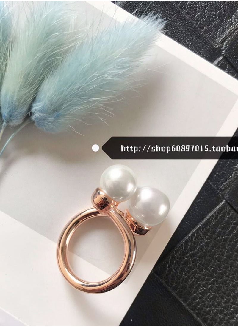 RARELY - 3 Piece Silk Scarf Buckle Two Pearl Alloy Rings - Image 1