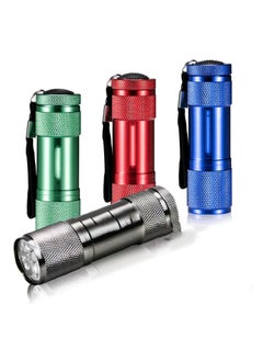 Small LED Torch, Mini Torches LED Super Bright with 9 LEDs, Colorful Pocket Torch Flashlight for Kids Adult Camping Hiking Outdoor Gifts, 12 AAA Pre-Installed (4 Pack)