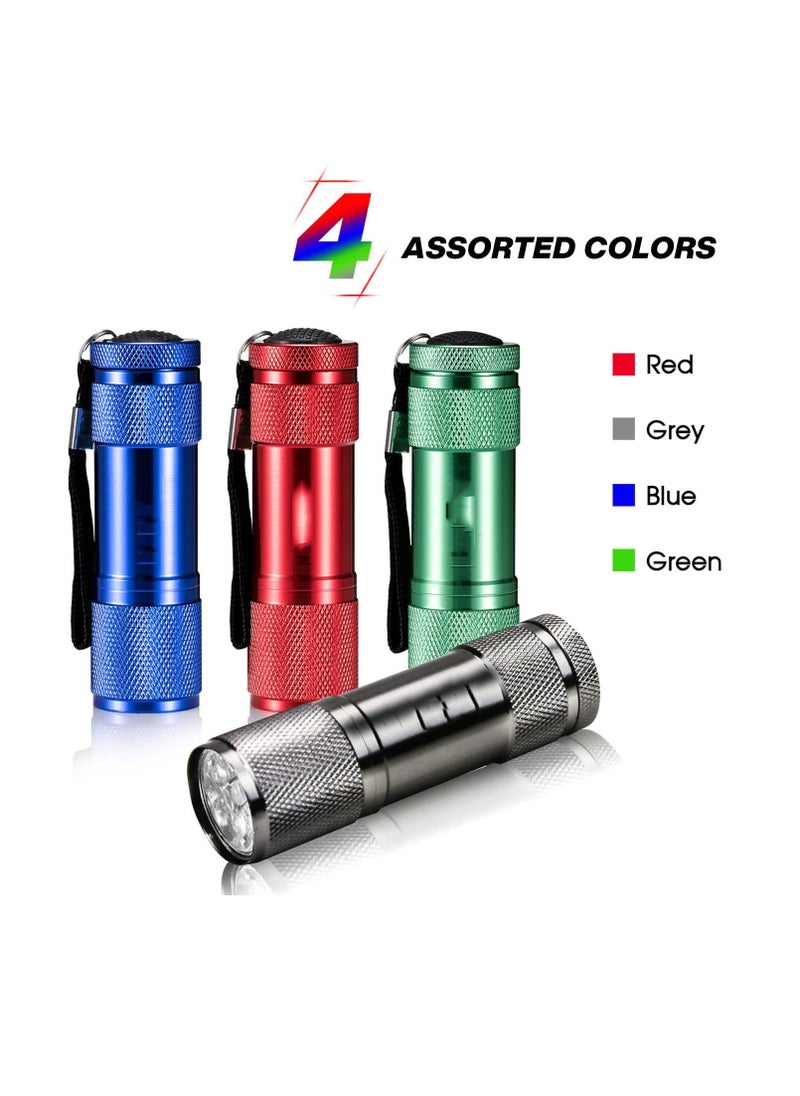 SYOSI - Small LED Torch, Mini Torches LED Super Bright with 9 LEDs, Colorful Pocket Torch Flashlight for Kids Adult Camping Hiking Outdoor Gifts, 12 AAA Pre-Installed (4 Pack) - Image 1