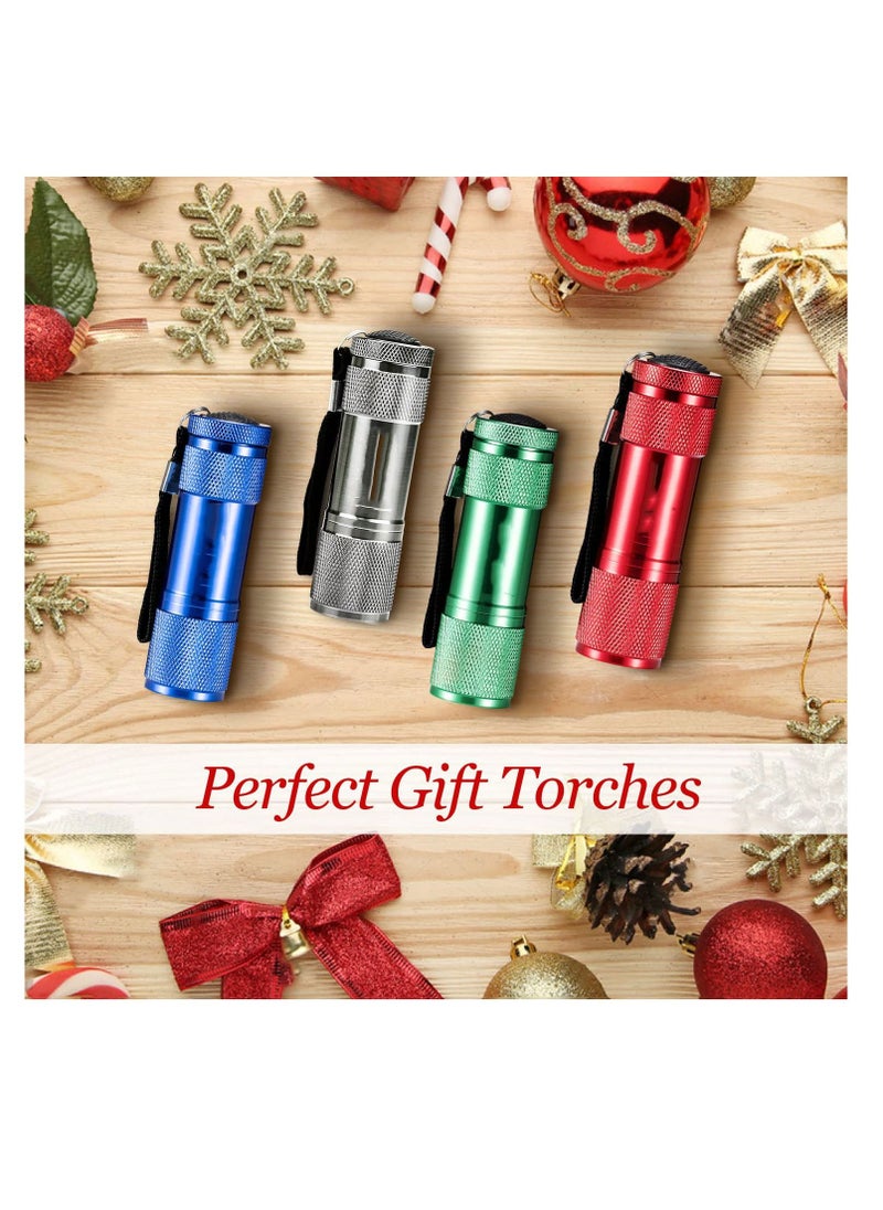 SYOSI - Small LED Torch, Mini Torches LED Super Bright with 9 LEDs, Colorful Pocket Torch Flashlight for Kids Adult Camping Hiking Outdoor Gifts, 12 AAA Pre-Installed (4 Pack) - Image 1