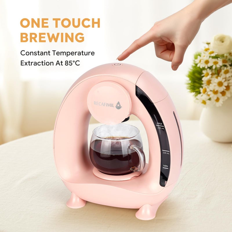 RECAFIMIL Single Serve Coffee Maker For K Cup Pod and Coffee Grounds /Tea, Fast Brew in 2 minutes, 2 IN 1 One Button Coffee Machine 4-8 Oz Brew Sizes, Stylishï¼†Compact For Home, Office, RV and Dorm, Pink - Image 3