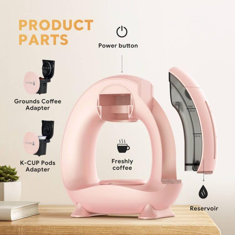 RECAFIMIL Single Serve Coffee Maker For K Cup Pod and Coffee Grounds /Tea, Fast Brew in 2 minutes, 2 IN 1 One Button Coffee Machine 4-8 Oz Brew Sizes, Stylishï¼†Compact For Home, Office, RV and Dorm, Pink - Image 5