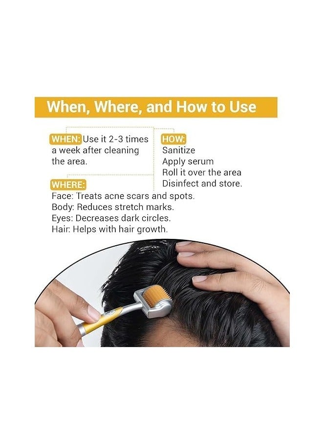 QSHOP® Professional Derma Roller for Hair Growth Stainless Steel Repair Damaged Hair Activates Hair Follicles for Hair Loss Thickening Reduce Acne Scars Safe (1mm) - Image 4