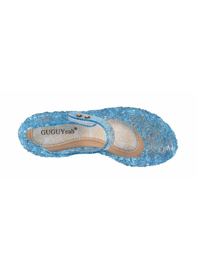 GUGUYeah Princess Costumes Jelly Flats Shoes Cosplay Birthday Party Dress Up Sandals for Little Girls Toddler or Kids Blue, 26 EU - Image 4