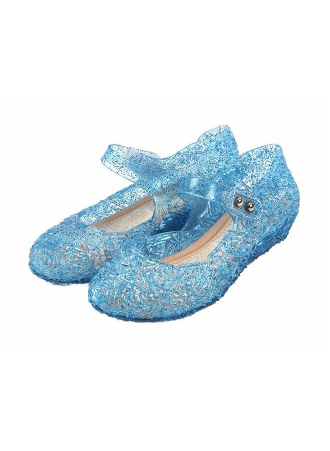 GUGUYeah Princess Costumes Jelly Flats Shoes Cosplay Birthday Party Dress Up Sandals for Little Girls Toddler or Kids Blue, 26 EU - Image 1