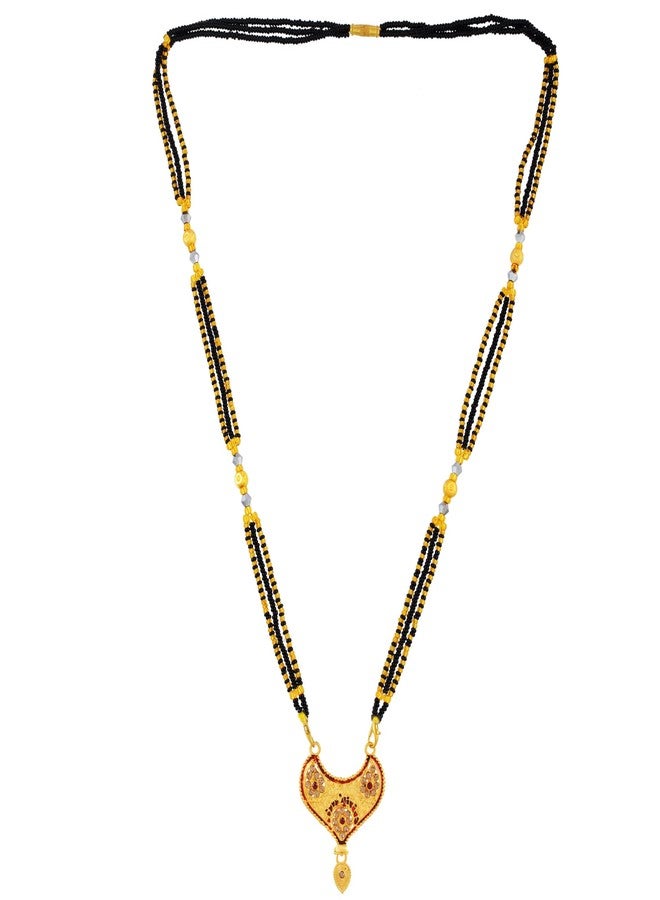 morir Gold Plated Heart-Shaped Mangalsutra with Red Stones for Women – Traditional Jewellery - Image 3