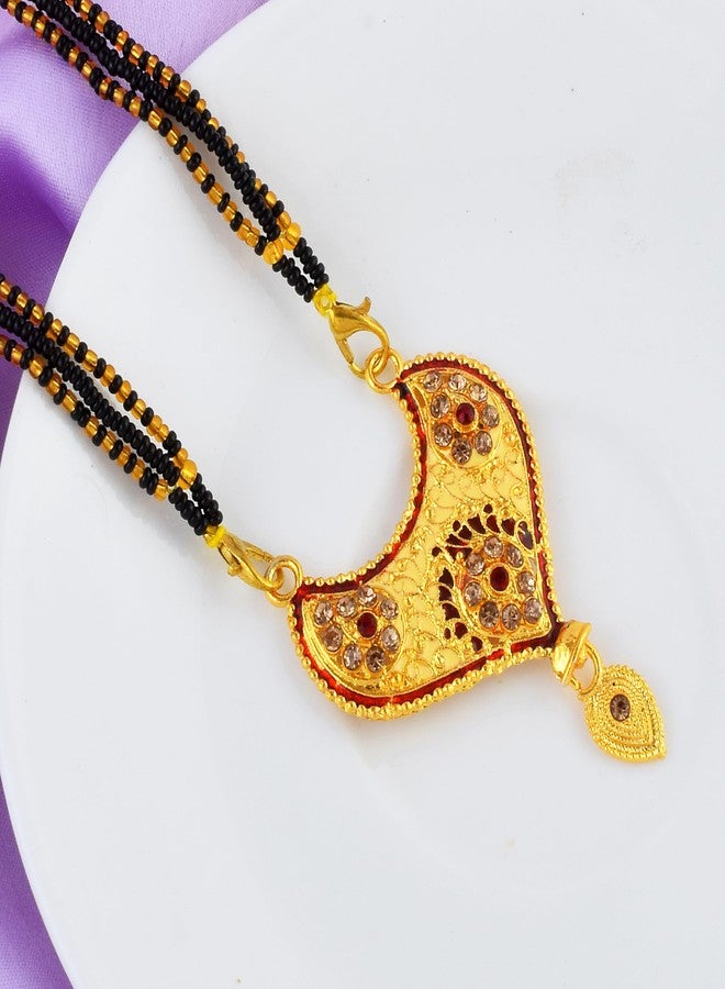 morir Gold Plated Heart-Shaped Mangalsutra with Red Stones for Women – Traditional Jewellery - Image 4