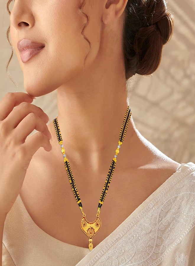 morir Gold Plated Heart-Shaped Mangalsutra with Red Stones for Women – Traditional Jewellery - Image 5