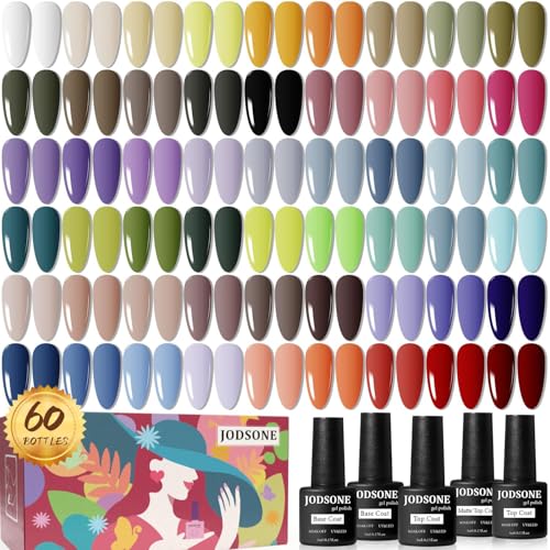 JODSONE 60 PCS Gel Nail Polish Set All Seasons No Wipe Base Coat Matte Glossy Top Coat Nail Gel Polish Kit for Starter Manicure DIY at Home Enjoy Fun - Image 1