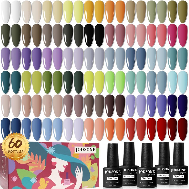 JODSONE 60 PCS Gel Nail Polish Set All Seasons No Wipe Base Coat Matte Glossy Top Coat Nail Gel Polish Kit for Starter Manicure DIY at Home Enjoy Fun - Image 2