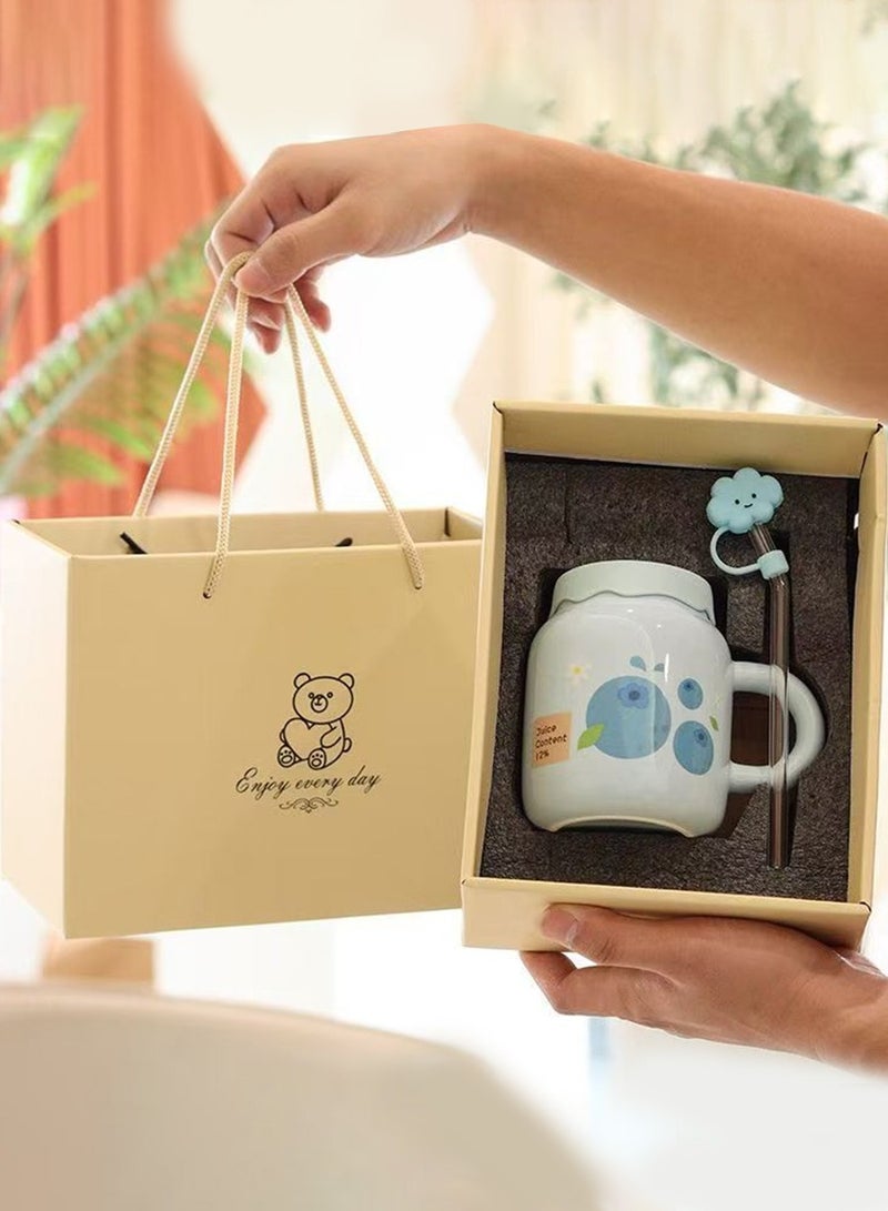 Beirui Ceramic Coffee Mug,Cute Creative Mug Design,Milk Mug with Spoon,Suitable for Office and Home  - Image 1