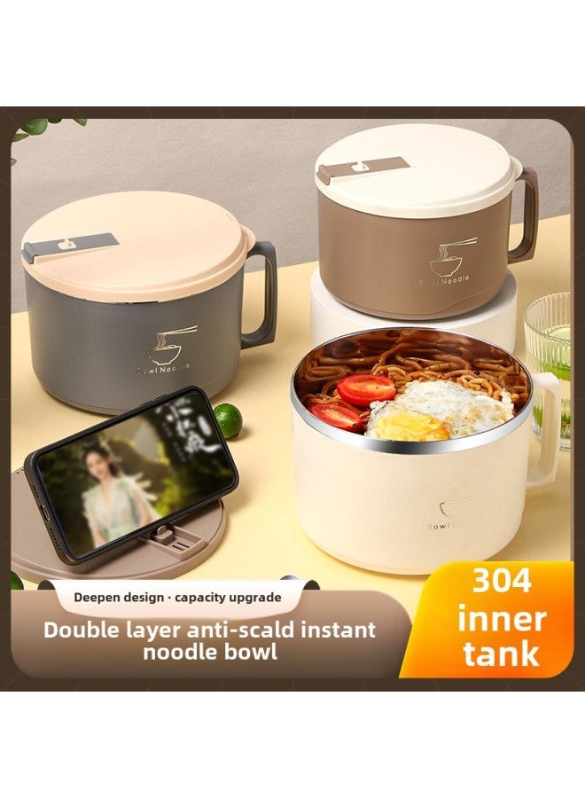 304 Stainless Steel Instant Noodle Bowl With Lid Thermal Insulation Seal Portable Student Fast Food Cup Tableware Japanese Bento Box Lunch Box-Specifications:Khaki ]-Color:304 Stainless Steel Liner  - Image 2