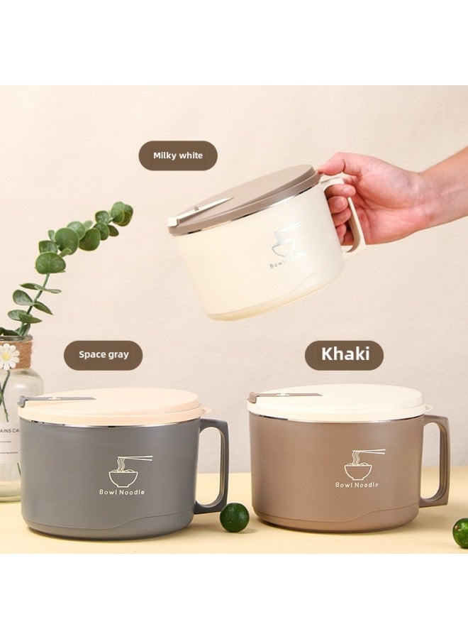 304 Stainless Steel Instant Noodle Bowl With Lid Thermal Insulation Seal Portable Student Fast Food Cup Tableware Japanese Bento Box Lunch Box-Specifications:Khaki ]-Color:304 Stainless Steel Liner  - Image 3