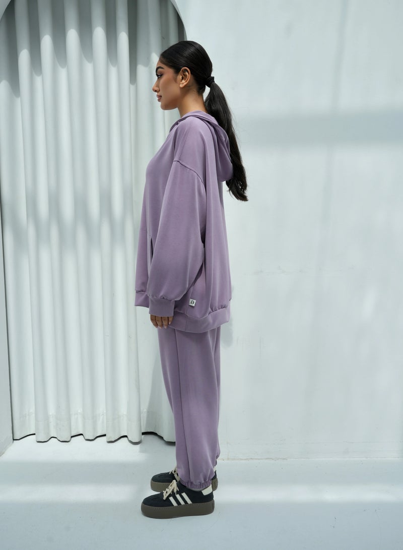Andy 6616 | Women's Cotton Oversized Two-Piece Hoodie Set Relaxed Fit Hoodie with Front Pocket and Jogger Pants | Purple  - Image 4