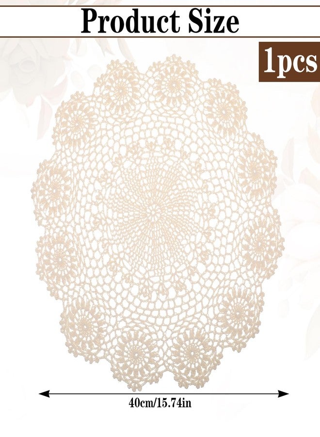 Yuanchu Handmade Crochet Cotton Round Lace Doilies,16Inch Beige Tablecloth Placemat Table Doilie Overlay - Image 3