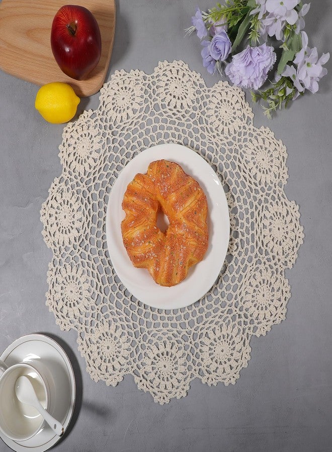 Yuanchu Handmade Crochet Cotton Round Lace Doilies,16Inch Beige Tablecloth Placemat Table Doilie Overlay - Image 5