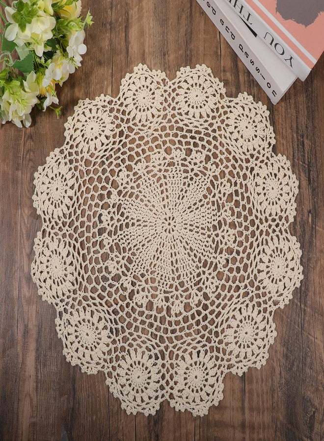 Yuanchu Handmade Crochet Cotton Round Lace Doilies,16Inch Beige Tablecloth Placemat Table Doilie Overlay - Image 1