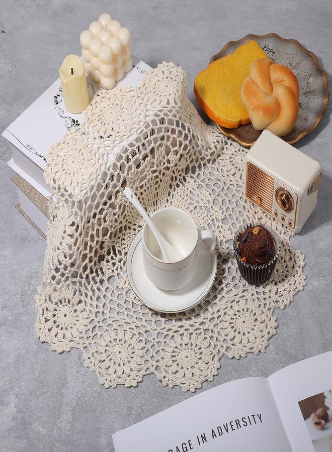 Yuanchu Handmade Crochet Cotton Round Lace Doilies,16Inch Beige Tablecloth Placemat Table Doilie Overlay - Image 2