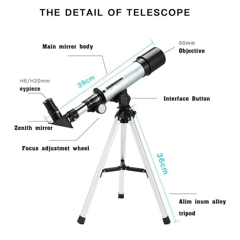 FOSCADIT High Power Reflector Type Telescope Seeing Planets and Stars Moon and Outdoor with Portable Travel Tripod Adjustable Level - Image 2