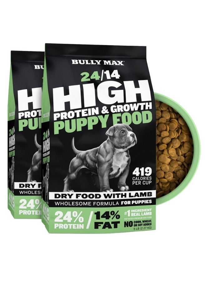 بولي ماكس طعام الجراء Bully Max 24/14 عالي البروتين وتركيبة النمو - طعام جاف للكلاب مع لحم الضأن والأرز للجراء من السلالات الصغيرة والكبيرة - طعام طبيعي، مطبوخ ببطء، مناسب للمعدة الحساسة - 10 أرطال (كيسان، 5 أرطال لكل كيس) - Image 1