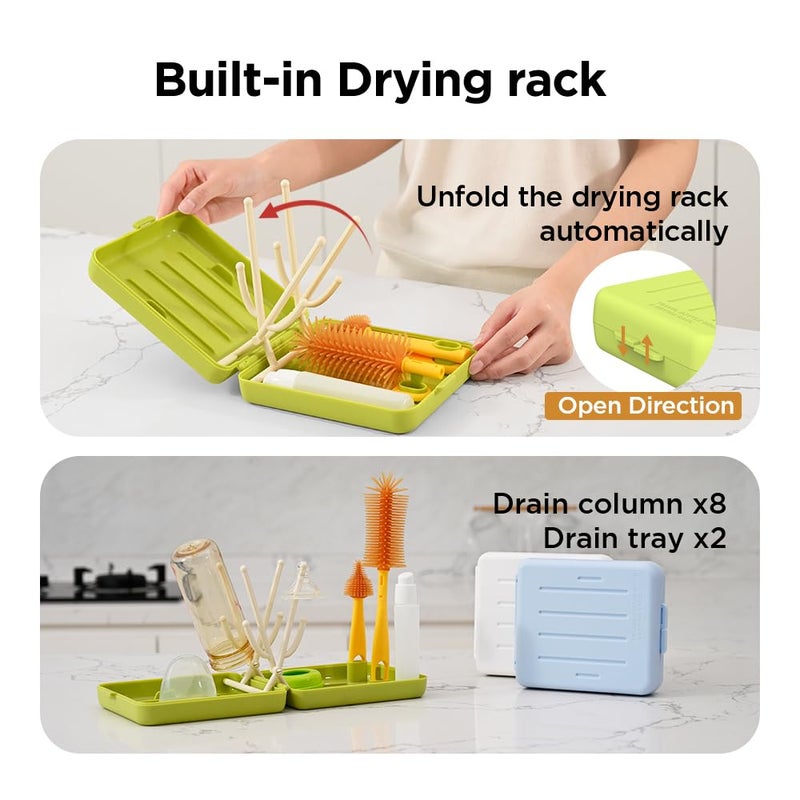 VOGOGE Travel Bottle Brush with Portable Bottle Drying Rack, Baby Bottle Brush for Baby Travel Essential, Green - Image 3