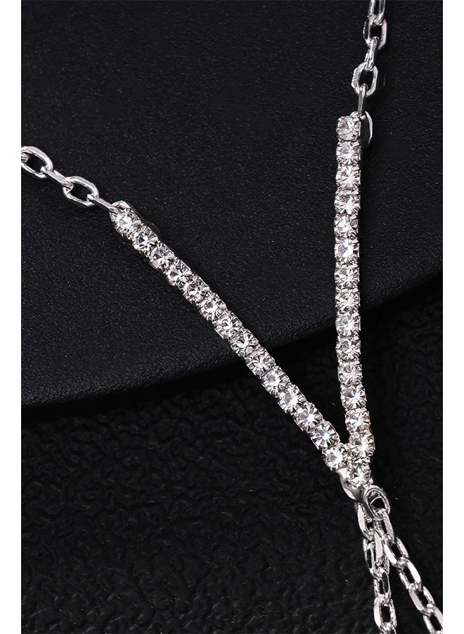 Boho Wrist Layered Finger Bracelet Ring Hand Chain Silver Crystal Ring Bracelet Non Tarnish v Shape - Image 3