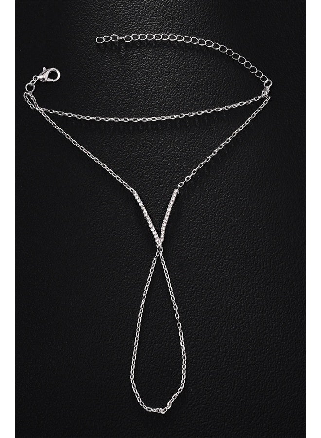 Boho Wrist Layered Finger Bracelet Ring Hand Chain Silver Crystal Ring Bracelet Non Tarnish v Shape - Image 5