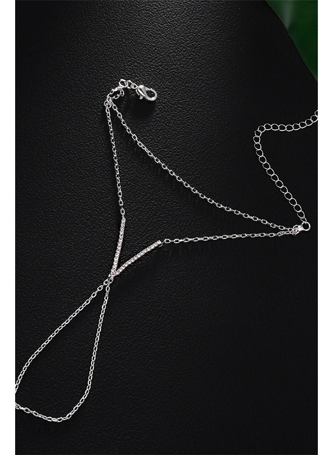 Boho Wrist Layered Finger Bracelet Ring Hand Chain Silver Crystal Ring Bracelet Non Tarnish v Shape - Image 4