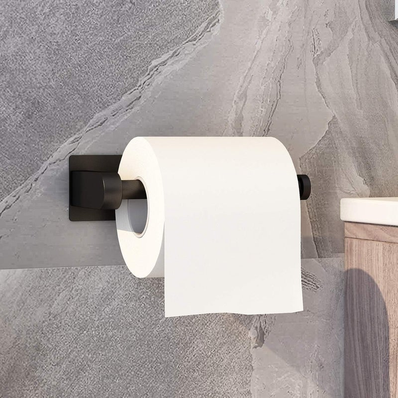 VAEHOLD Self Adhesive Toilet Paper Holder Kitchen Washroom Adhesive Toilet Roll Holder No Drilling for Bathroom Stick on Wall Stainless Steel Brushed Black - Image 2
