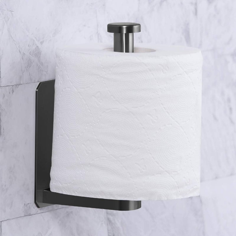 VAEHOLD Self Adhesive Toilet Paper Holder Kitchen Washroom Adhesive Toilet Roll Holder No Drilling for Bathroom Stick on Wall Stainless Steel Brushed Black - Image 1