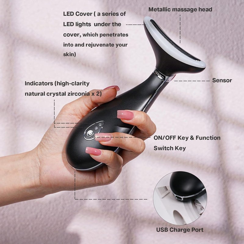 فرايكو جهاز تجديد البشرة LILY، مدلك الوجه والرقبة 3 في 1، أداة سبا للوجه في المنزل وجهاز Microglow (أسود مطفي) - Image 4