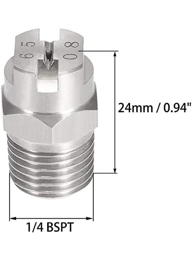 فوهة رش مسطحة مروحية من الفولاذ المقاوم للصدأ 304، خيط ذكري 1/4 بوصة BSPT، زاوية 65 درجة، فتحة 1/8 مم - Image 3
