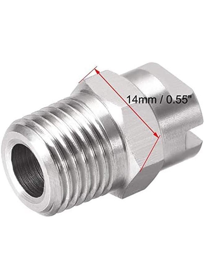 فوهة رش مسطحة مروحية من الفولاذ المقاوم للصدأ 304، خيط ذكري 1/4 بوصة BSPT، زاوية 65 درجة، فتحة 1/8 مم - Image 4