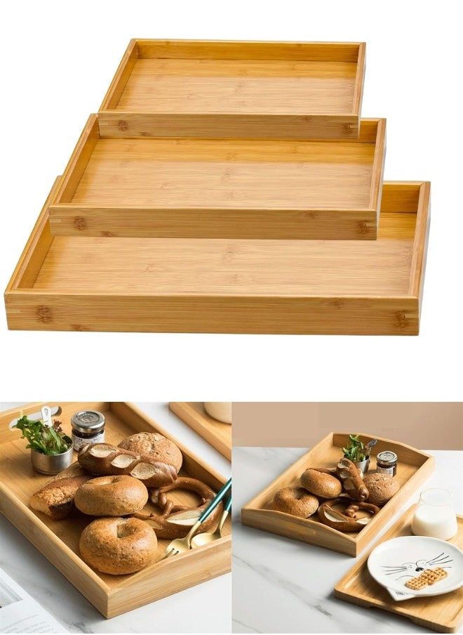Happy Home Bamboo Serving Trays 3 Sizes Wooden Platters for Working, Storing, Kitchen, Living Room, Bathroom, Outdoors  - Image 2