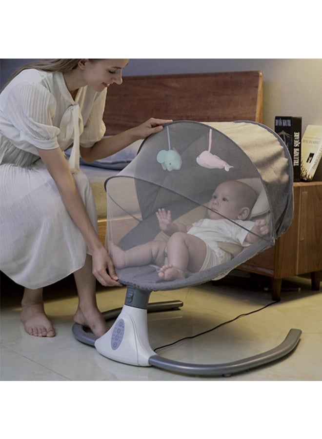 بيوينتي كرسي التأرجح الكهربائي للطفل كرسي التأرجح للطفل مهد كهربائي ذكي بلوتوث مع التحكم عن بعد وشبكة البعوض (رمادي) - Image 3