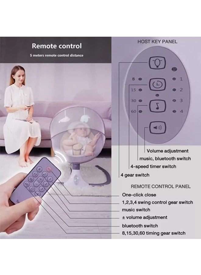 بيوينتي كرسي التأرجح الكهربائي للطفل كرسي التأرجح للطفل مهد كهربائي ذكي بلوتوث مع التحكم عن بعد وشبكة البعوض (رمادي) - Image 5