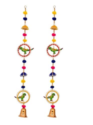Sellplus Parrot Moti Chakri String Golden Bell Hanging Toran Garland Bandhwar Decoration Item for Home Dcor Diwali Festival